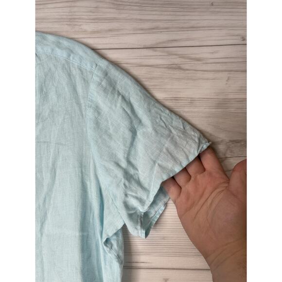 Talbots Shirt Womens 1X Petite Light Blue Irish Linen Pintuck Button Front Top - Picture 3 of 8